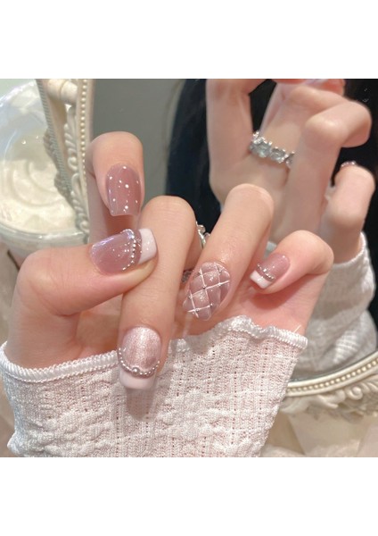 10'lu Pembe Kısa Balerin TT1129 Tekrar Kullanılabilir El Yapımı Protez Takma Tırnak - Pembe-L