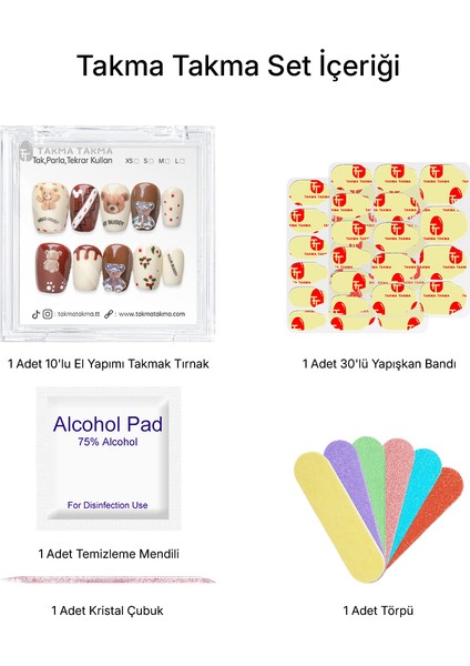 10'lu Kahverengi Kısa Balerin TT1108 Tekrar Kullanılabilir El Yapımı Protez Takma Tırnak - Kahverengi-S indirimleri