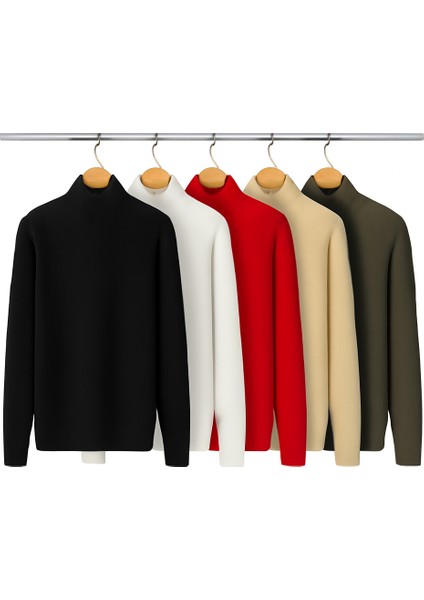 5’li Paket Kadın Basic Tam Balıkçı Yaka Kazak