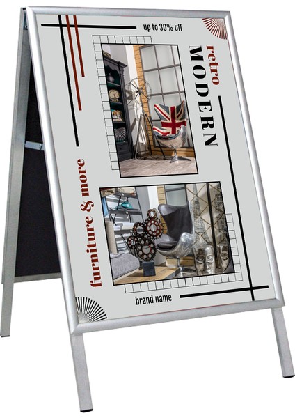 Çift Taraflı B1 (70X100) Eloksal Gri A Pano Kaldırım Panosu Reklam ve Afiş Panosu