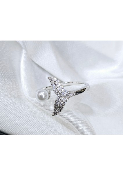 DÜKKAN DESİGN İNCİLİ BALİNA KUYRUK AYARLANABİLİR ÇELİK YÜZÜK