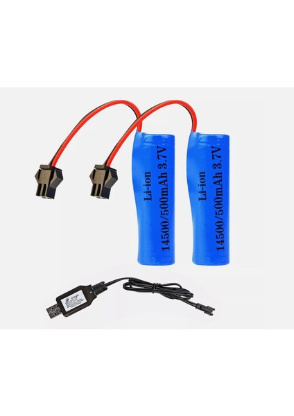 3.7V 14500 Lion 2 Adet Oyuncak Pili ve USB Şarj Cihazı