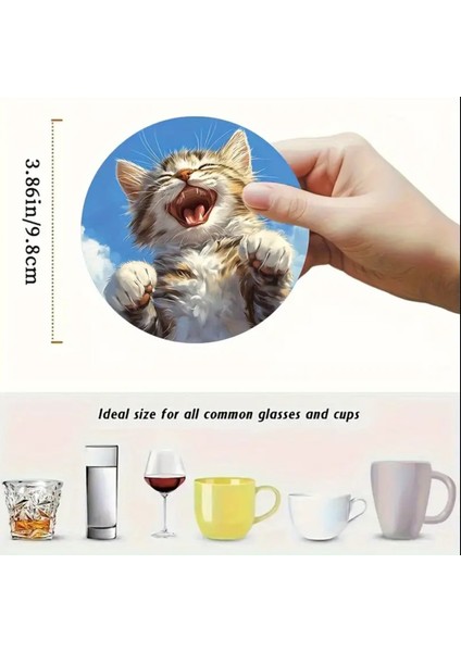 2d Baskılı 6 Parça Eğlenceli Kedi Bardak Altlığı Seti Renkli Tasarım fiyatları