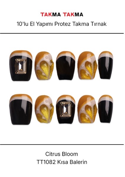 Tekrar Kullanılabilir El Yapımı Protez Takma Tırnak Citrus Bloom - 10'lu - TT1082
