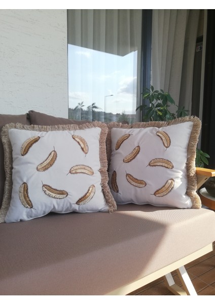 Lüks Tüy Nakış Işleme Kırlent Kılıfı 2'li Set modelleri