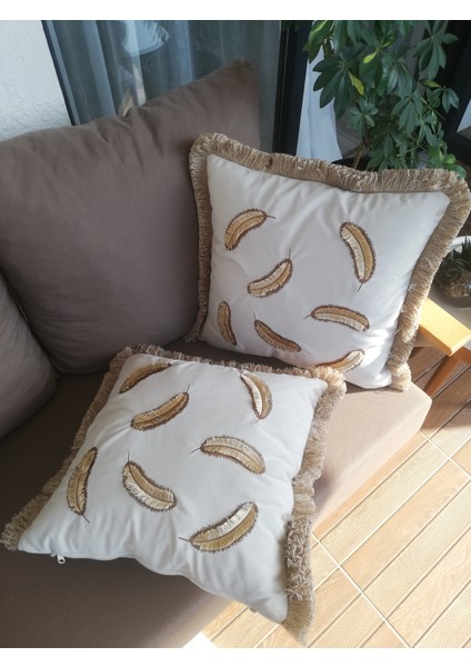 Lüks Tüy Nakış Işleme Kırlent Kılıfı 2'li Set