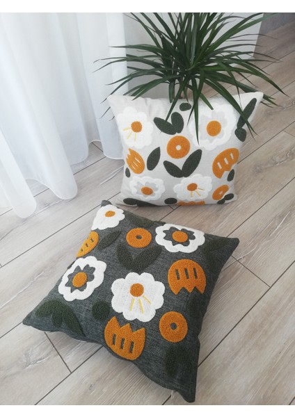 Bohem Çiçek Temalı Punch Kırlent Kılıfı 2'li Set