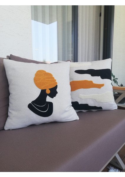 Lüx Bohem Afrika Temalı Punch Kırlent Kılıfı 2'li Set