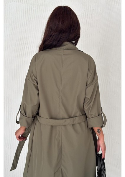 Kadın Kolu Katlamalı Kuşaklı Uzun Trençkot – Astarsız Hafif Tasarım indirimleri
