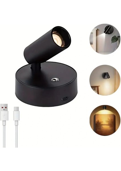 Dokunmatik Şarjlı LED Aplik Yönlendirilebilir (Usb Type C Şarjlı) 3 Mod Renkli, Dimmerli modelleri