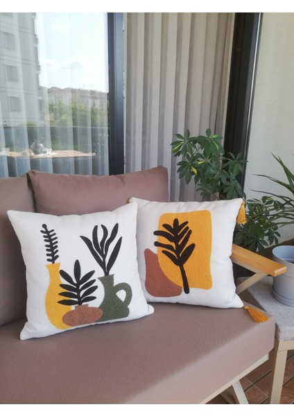 Bohem ve Vazo Temalı Punch Kırlent Kılıfı 2'li Set