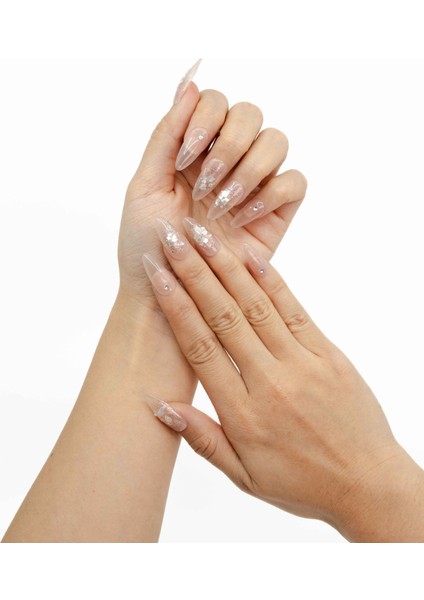 10'lu Ten Rengi Uzun Badem TT1019 Tekrar Kullanılabilir El Yapımı Protez Takma Tırnak - Ten Rengi-M