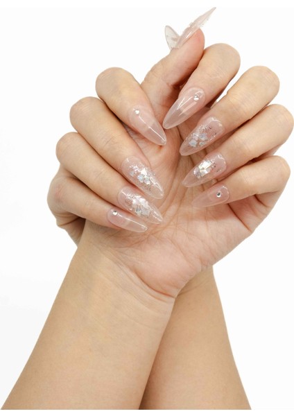 10'lu Ten Rengi Uzun Badem TT1019 Tekrar Kullanılabilir El Yapımı Protez Takma Tırnak - Ten Rengi-M