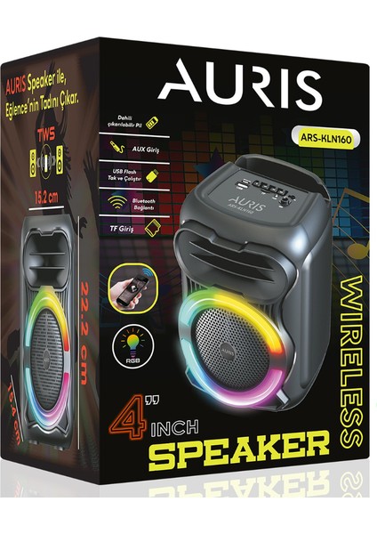 KLN160 Bluetooth Hoparlör 15 Watt Tws Karaoke Party Box Rgb Işıklı Tf/usb/aux Wireless Speaker fiyatları