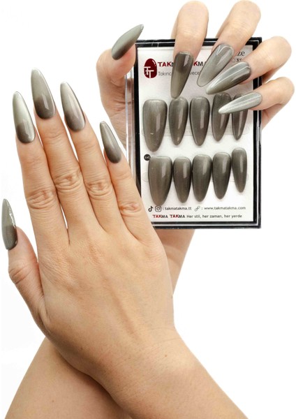 Uzun Badem İlham Melodisi - 10'lu Tekrar Kullanılabilir El Yapımı Protez Takma Tırnak