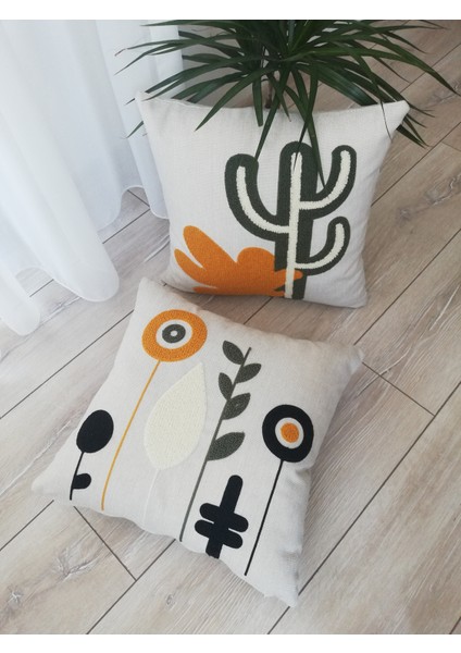 Bohem Kaktüs Temalı Punch Kırlent Kılıfı 2'li Set