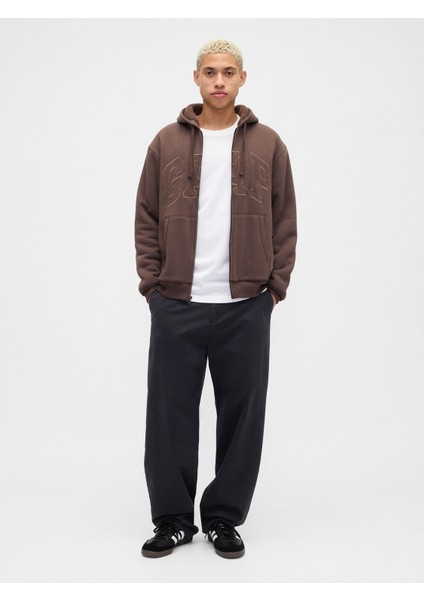 Erkek Kahverengi Relaxed Gap Logo Sherpa Astarlı Fermuarlı Sweatshirt indirimleri