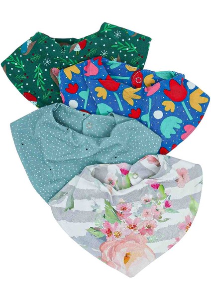 4'lü 6-24 Ay %100 Organik Penye Bebek Fular Salya Mama Önlüğü