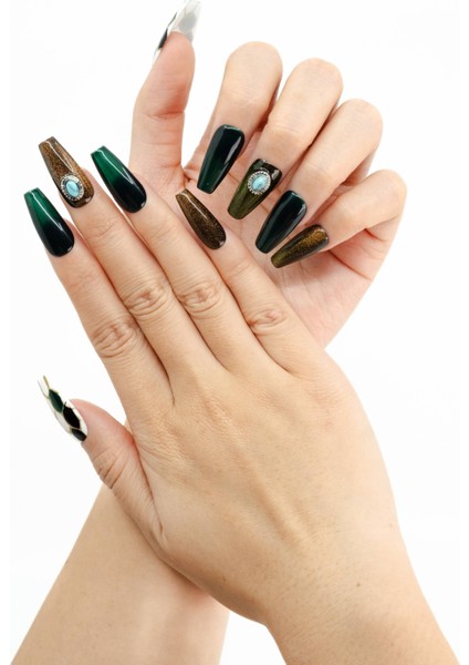 10'lu Siyah Uzun Balerin TT0969 Tekrar Kullanılabilir El Yapımı Protez Takma Tırnak - Siyah-S