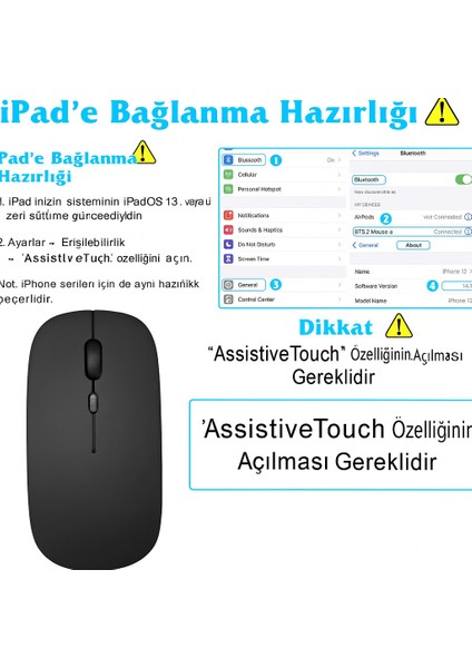 Şarjlı Bluetooth + 2.4ghz Kablosuz Mouse | Laptop, Mac, iPad ve Android Tablet Için – Siyah modelleri