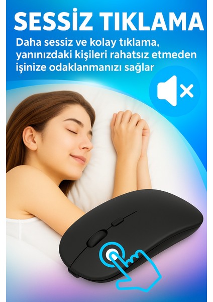 Şarjlı Bluetooth + 2.4ghz Kablosuz Mouse | Laptop, Mac, iPad ve Android Tablet Için – Siyah indirimleri