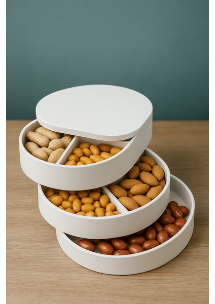 3 Katlı Döner Bölmeli Modern Çerezlik fırsatları