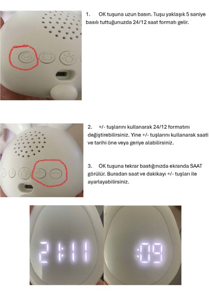 Şarjlı Çalar Saat Gece Lambası Ses Komutlu Işıklı Alarmlı Tavşan Saat Kızçocuklarıiçin