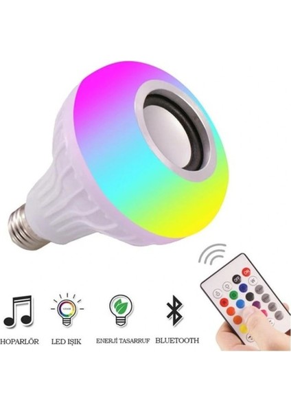 Rgb Bluetooth Hoparlörlü LED Ampul 500 Lümen E27 Kumandalı modelleri