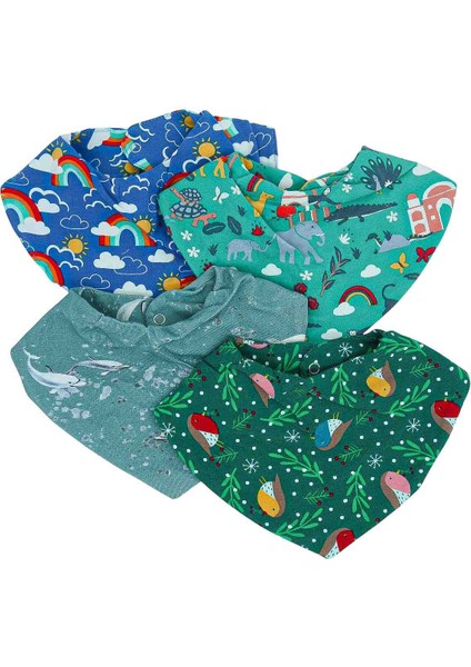 4'lü 6-24 Ay %100 Organik Penye Bebek Fular Salya Mama Önlüğü