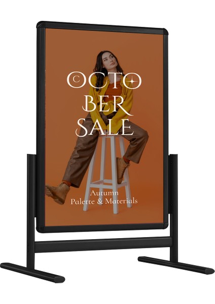 Siyah Renk A1 (59.4X84.1) Maki Pano Kaldırım ve Reklam Panosu Alüminyum Poster Pano