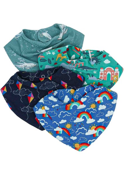 4'lü 6-24 Ay %100 Organik Penye Bebek Fular Salya Mama Önlüğü