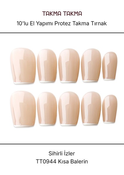 10'lu Ten Rengi Kısa Balerin TT0944 Tekrar Kullanılabilir El Yapımı Protez Takma Tırnak - Ten Rengi-S