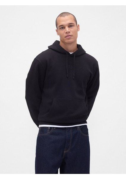 Erkek Siyah Relaxed Gap Mini-Logo Sweatshirt