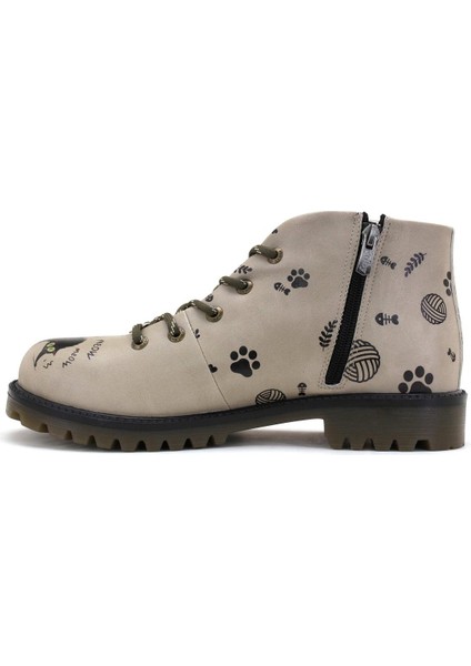 GB104 Kara Kedi Baskılı Kadın Bej Renk Kısa Bot fırsatları