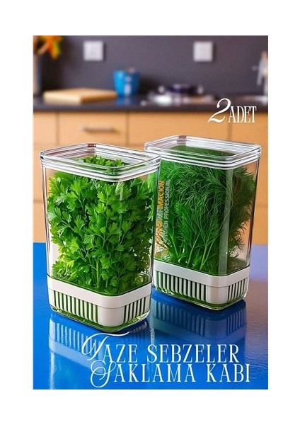 Modacar Yeşillik Saklama Kabı - Taze Yeşillik Için - Soğan Maydanoz Vb Yeşillik Saklama 2 Li Set