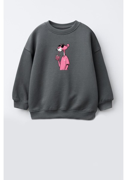 Kız Çocuk Pembe Panter Baskılı 3 Iplik Kumaş Pamuklu Sweatshirt fiyatları