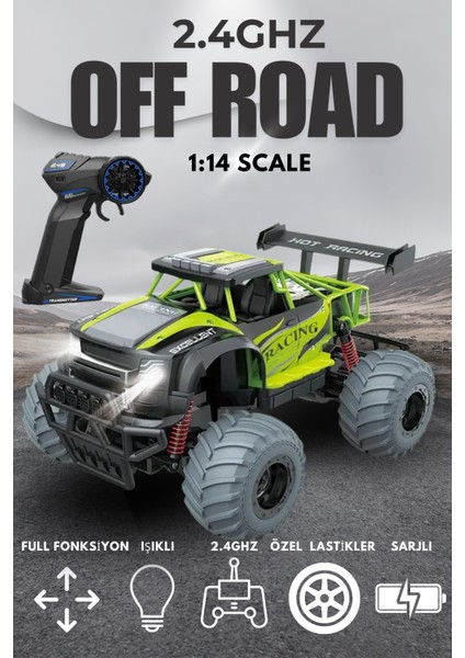 Uzaktan Kumandalı Araba Rc Off Road Işıklı Full Fonksiyon 2.4 Ghz Şarjlı 1:14 Storm / Rüzgarlıklı
