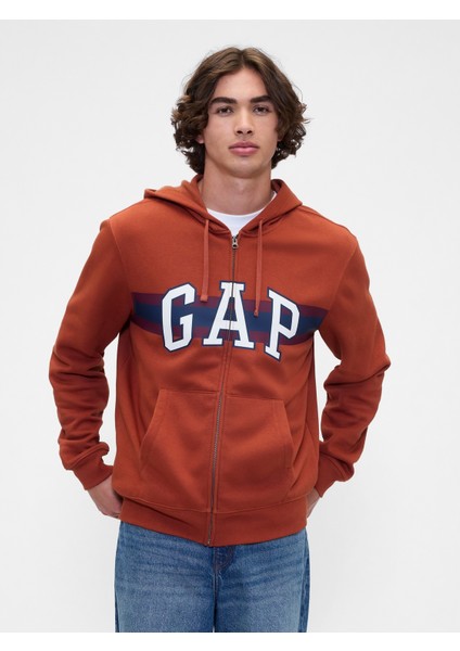 Erkek Kırmızı Relaxed Gap Logo Fermuarlı Sweatshirt