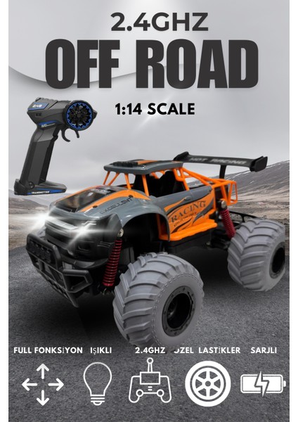 Uzaktan Kumandalı Araba Rc Off Road Işıklı Full Fonksiyon 2.4 Ghz Şarjlı 1:14 Storm / Rüzgarlıklı