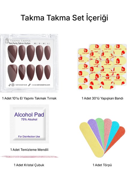 10'lu Bordo Kısa Badem TT0937 Tekrar Kullanılabilir El Yapımı Protez Takma Tırnak - Bordo-L indirimleri