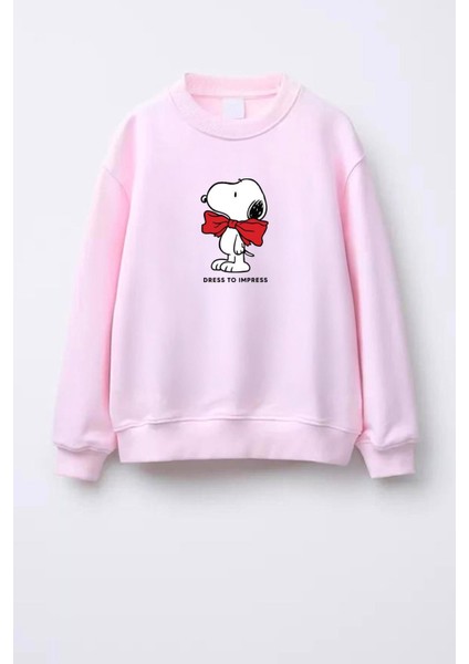 Kız Çocuk Snoopy Baskılı 3 Iplik Kumaş Pamuklu Sweatshirt