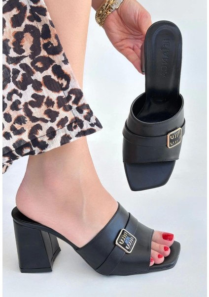 Taver Siyah Cilt Topuklu Terlik