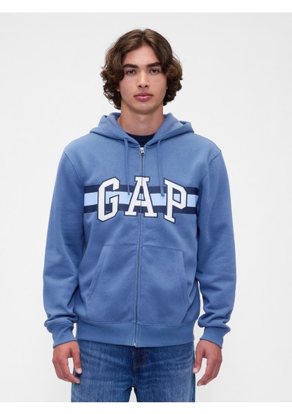 Erkek Mavi Relaxed Gap Logo Fermuarlı Sweatshirt