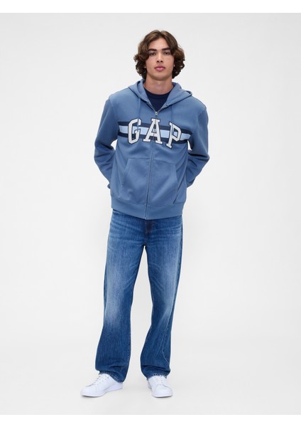 Erkek Mavi Relaxed Gap Logo Fermuarlı Sweatshirt modelleri