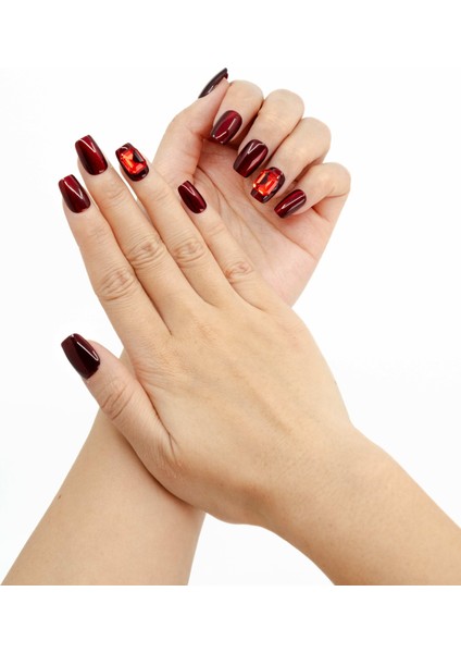 10'lu Orta Kare Kırmızı TT0933 Tekrar Kullanılabilir El Yapımı Protez Takma Tırnak -