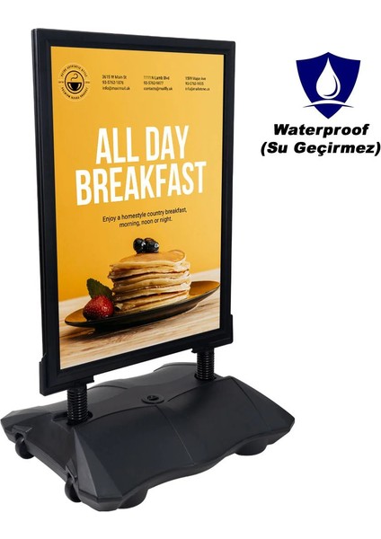 B1(70X100) Siyah Tekerlekli Yaylı Kaldırım Panosu Reklam ve Poster Panosu Dış Mekan Panosu