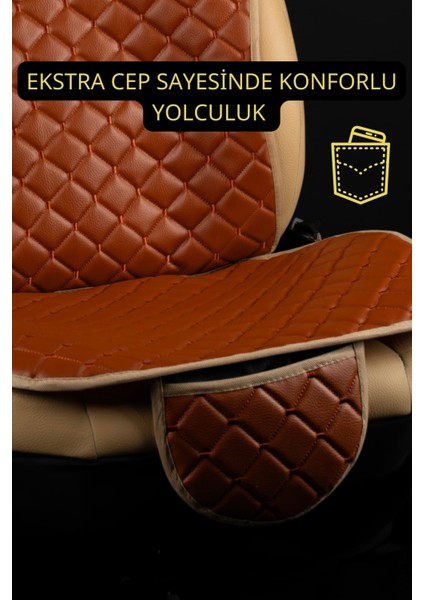 Ergonomik,ortopedik,suni Deri Kapitoneli Lüks Ototurco Oto Koltuk Kılıfı-Minderi (7li Tam Set)