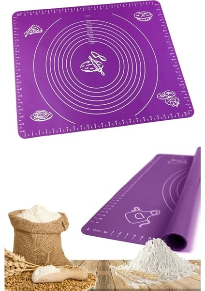 Silikon Hamur Açma Yoğurma Matı Pasta Fırın Altlığı, Mor