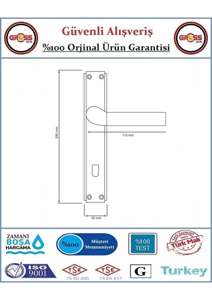 Kare Wc Banyo Kapı Kolu - Mat Siyah - 1 Takım Ön ve Arka - Sağ modelleri