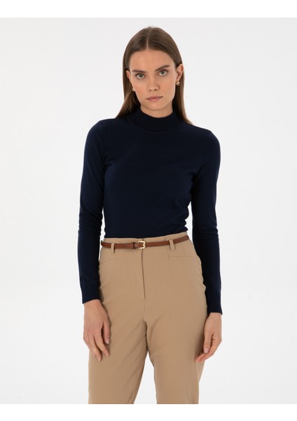 Kadın Lacivert Slim Fit Basic Kazak 50315768-VR033